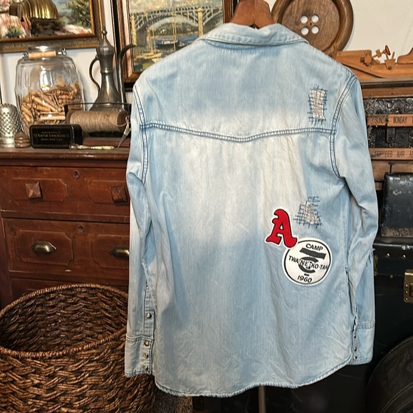 Angel + Premium Camp Denim Button Down Shirt Pearl Snaps - Picture 8 of 10